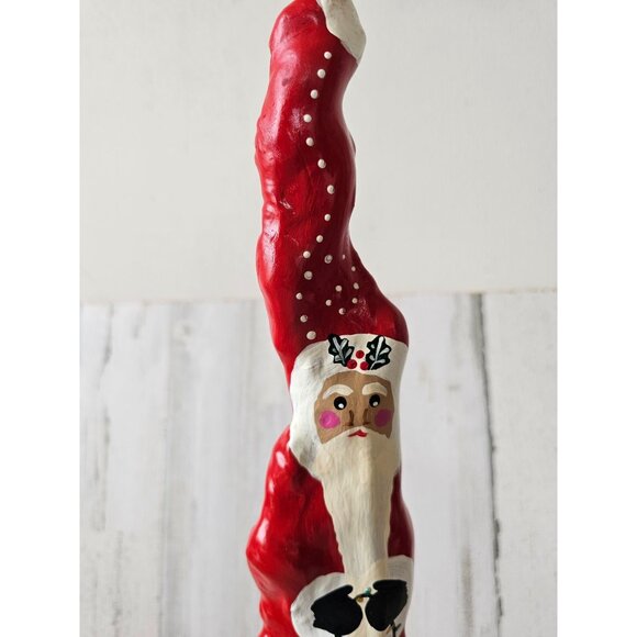 Unique wooden Santa string lights tree decor red glitter - Picture 3 of 9